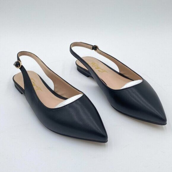 FOWT Simple Closed Pointed Toe Slingback Buckle Strap Womens Brown Flats - Picture 3 of 7